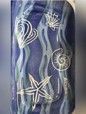 Signed Ceramic Serving Platter with Hand-Painted Rim